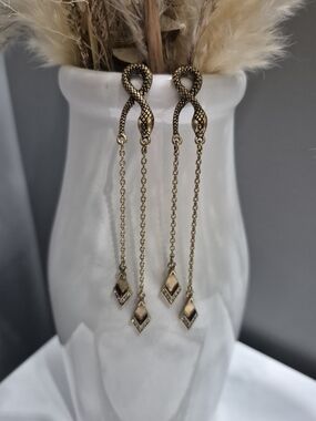 Gold Snake Drop Earrings Vintage Inspired